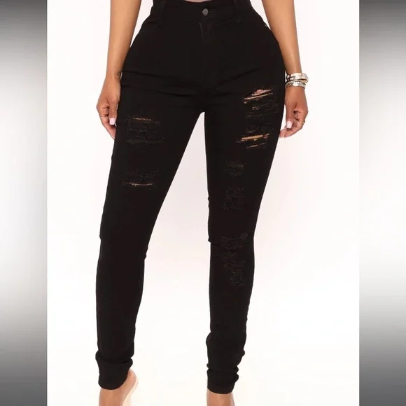 NWT Fashion Nova Lola Destructured Jeans black size 14 - Picture 9 of 10